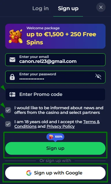 registration form casino